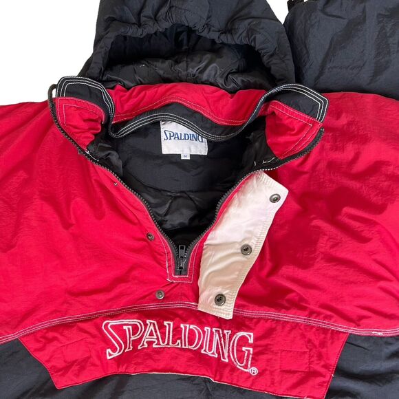 Vtg Spalding Ski Jacket Men's Medium Red White Black Colorblock Winter Hood Coat - Picture 3 of 16